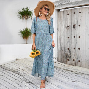 Djellaba Loose Round Neck Shirt With Half Sleeve Dress