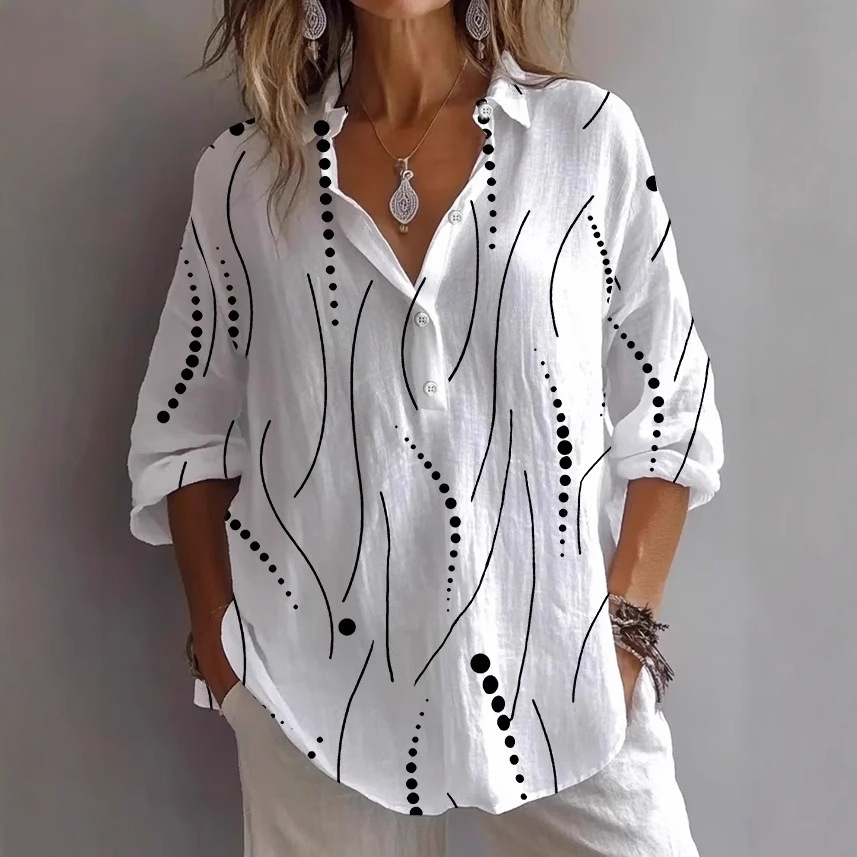 Fashion Printing Lapel Long Sleeve Shirt Top - Image 8