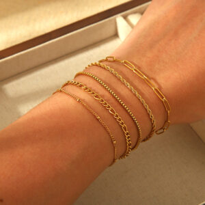Stainless Steel 18K Gold Plating Hemp Flowers Chain Figaro Chain Bracelet For Women