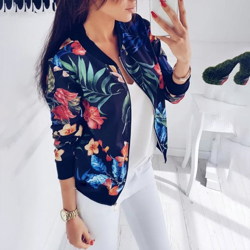 Women's Zip-Up Jacket With All-Over Botanical Print, Round Neck Long Sleeve Casual & Formal Wear For Spring&Fall - Image 4