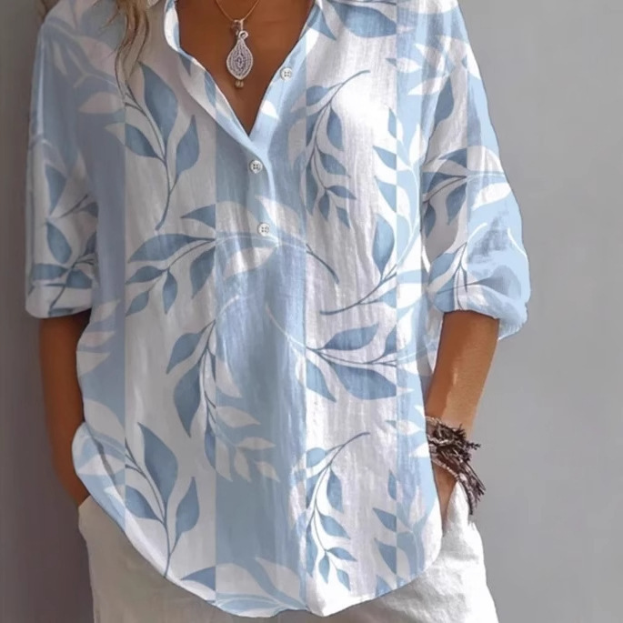 Fashion Printing Lapel Long Sleeve Shirt Top - Image 3