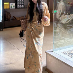 New Chinese Style Floral Print Spring And Summer Wrap Dress
