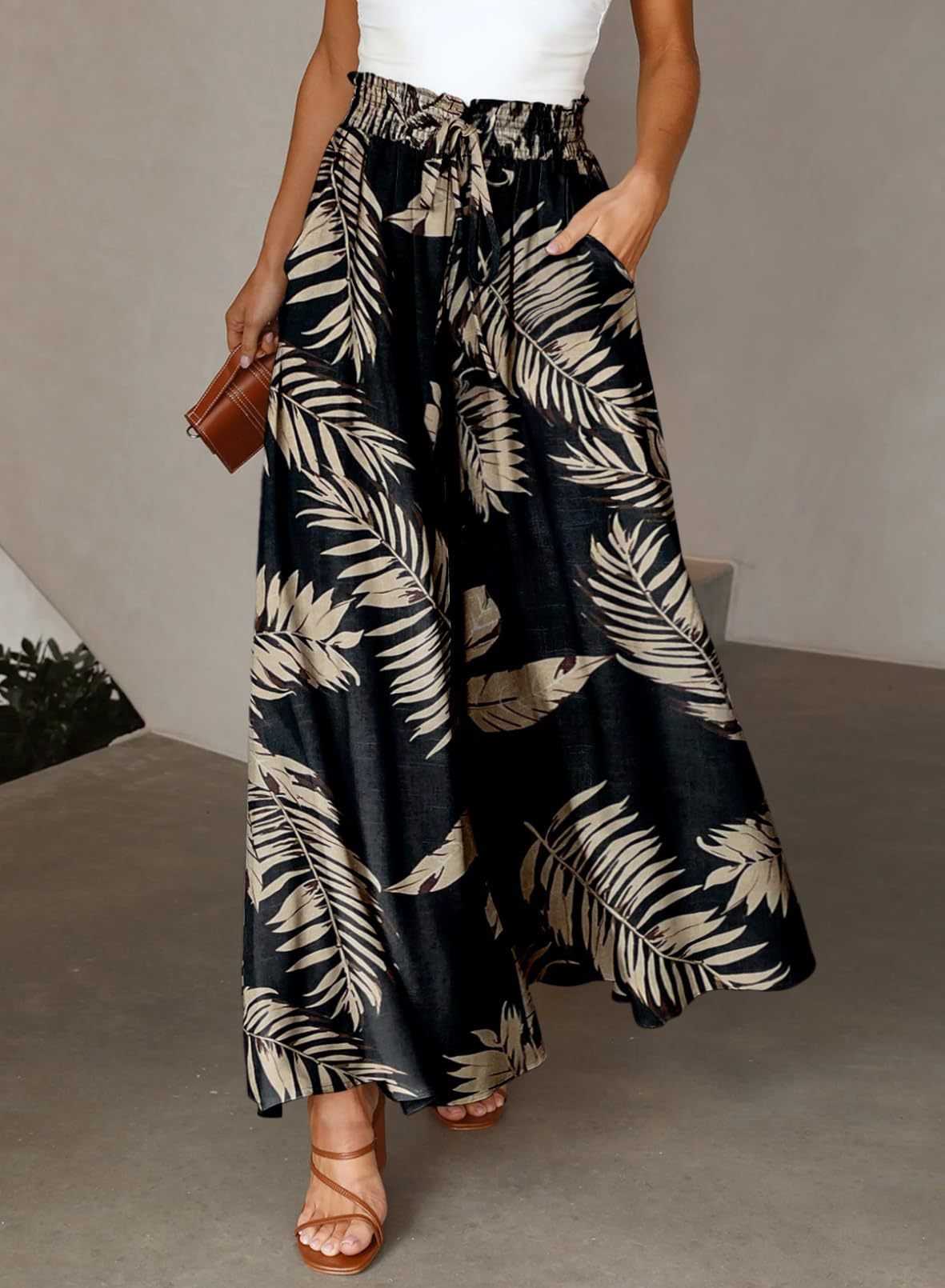 Flowers Printed Wide-leg Trousers Summer Casual Straight Pnats For Women Beach Clothing - Image 9