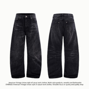 American Washed Old Lightning Crack Jeans